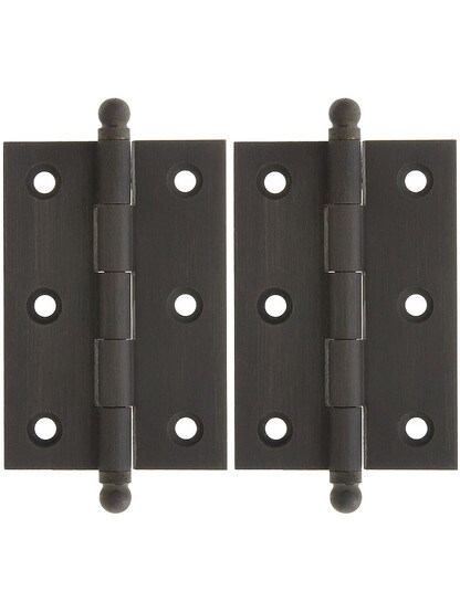 Premium Solid Brass Ball-Tip Cabinet Hinges Pair - 2 1/2 inch by 1 3/4 inch in Oil Rubbed Bronze.